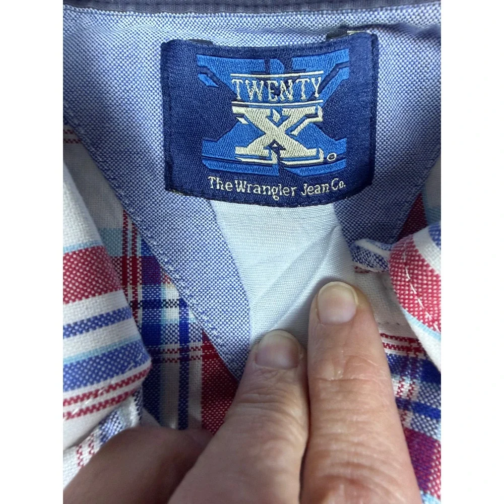 Twenty X The Wrangler Jean Co Men Plaid Short‎ Sleeve Button Up Red Blue White L